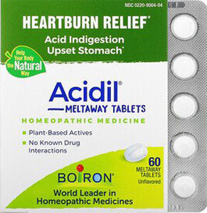 Boiron, Acidil, Acid Indigestion, Unflavored, 60 Meltaway Tablets
