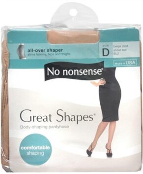 No Nonsense Great Shapes All-Over Shaper Sheer Toe Body Shaping Pantyhose, Size D, Beige Mist 1 pr