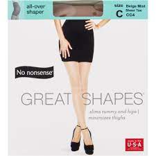 No Nonsense Great Shapes Body-Shaping Pantyhose, Beige Mist Sheer Toe, Size C